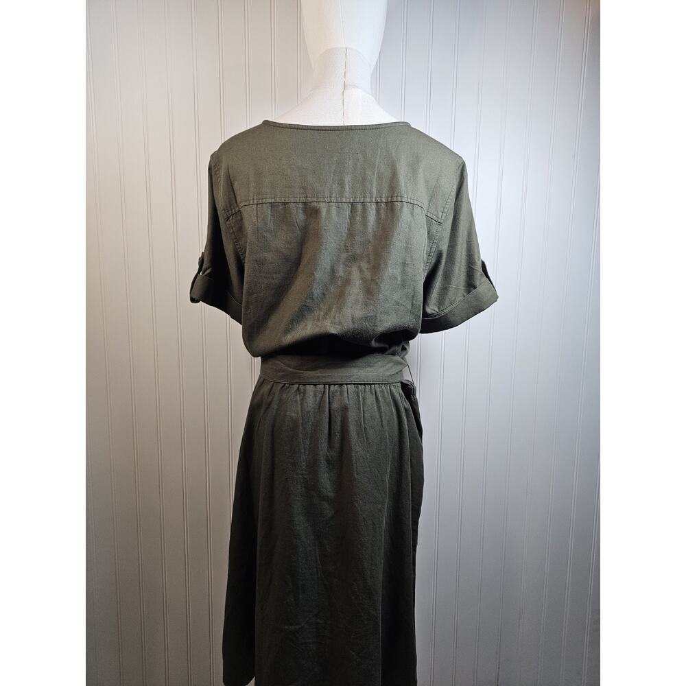 Talbots Fluid Twill Shirtdress Women's Size 14 Army Green Safari Preppy Boho - Picture 5 of 7